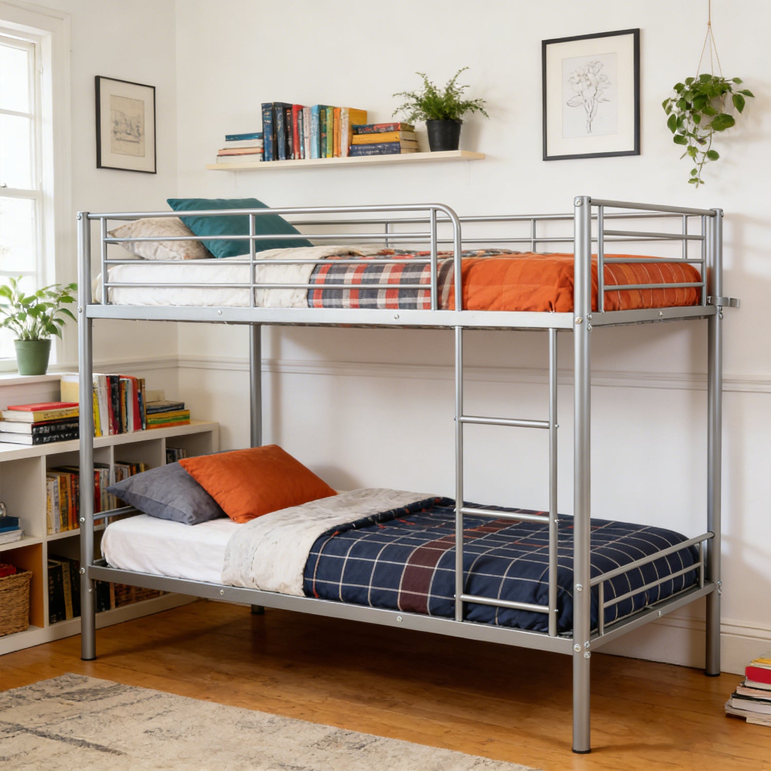 Lit superposé 2 places et 2 étages en métal argenté avec échelle 90x190cm (matelas non inclus) - TWIN