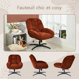 Fauteuil de bureau pivotant scandinave avec accoudoirs en tissu chenille, réglable, terracotta - LITHOPS FIX