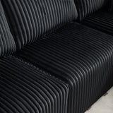 Ensemble canapé avec coussins, poches latérales et porte-gobelets en velours côtelé doux pour salon, noir