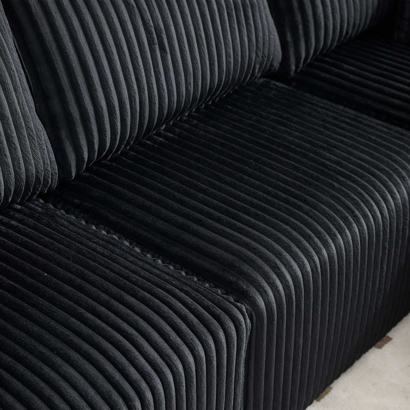 Ensemble canapé avec coussins, poches latérales et porte-gobelets en velours côtelé doux pour salon, noir