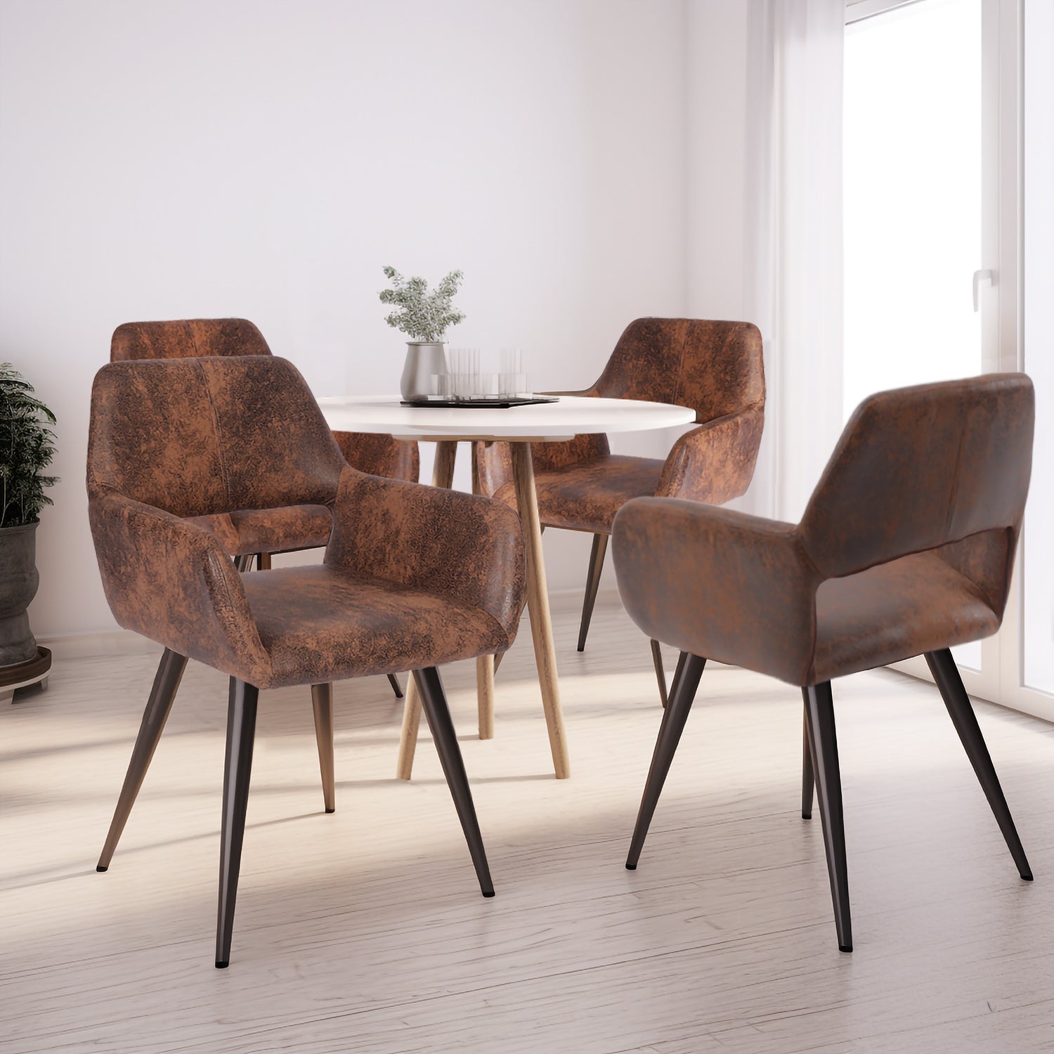 Lot de 4 fauteuils de salle à manger industriels avec accoudoirs en suédine - CROMWELL