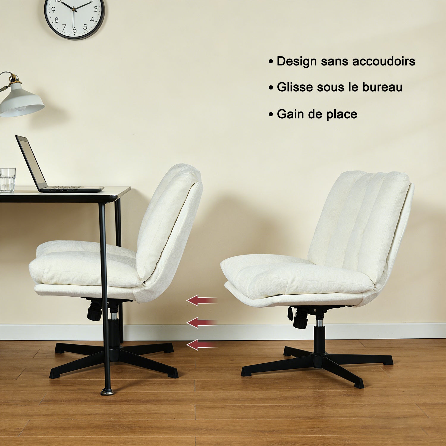 Fauteuil de relaxation réglable et pivotant avec accoudoirs et assise épaisse en chenille beige - CONFOD