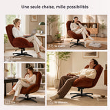 Fauteuil de bureau pivotant scandinave avec accoudoirs en tissu chenille, réglable, terracotta - LITHOPS FIX