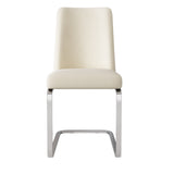 Set of 2 beige velvet dining chairs with diamond pattern and silver metal feet backrest