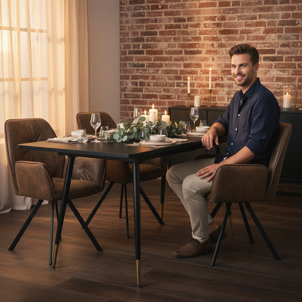 Ensemble de salle à manger comprenant une table extensible et 4 fauteuil pivotant confortables en suédine