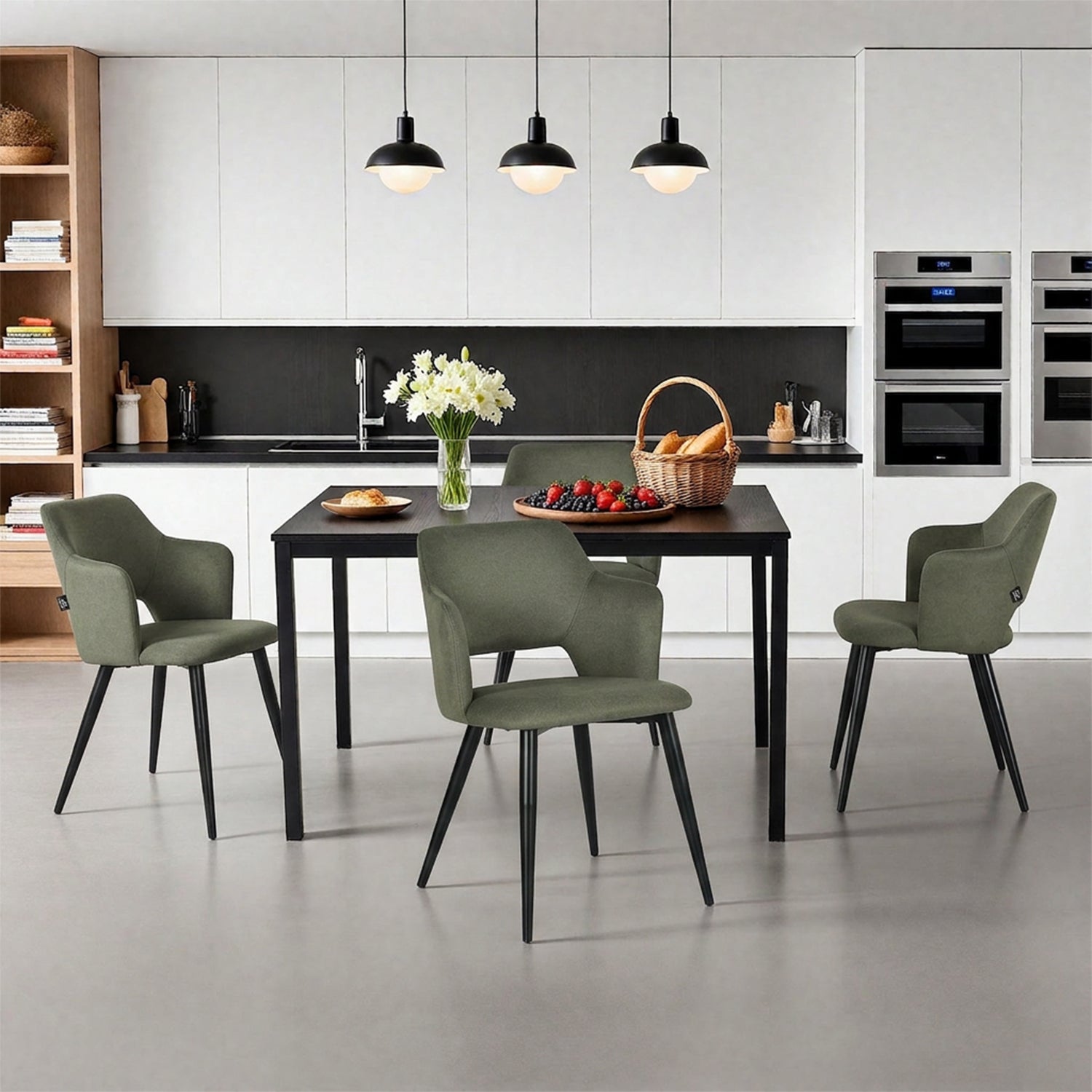 Round Table Table Table Table Timber Ø80 cm with 4 black velvet chairs, modern and comfortable style