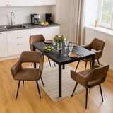 Ensemble table à manger extensible noire avec 4 fauteuils en suédine, style scandinave
