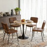 Ensemble de salle à manger de style scandinave composé d'une table ronde en chêne et de 4 chaises en suédine marron à assise rembourrée