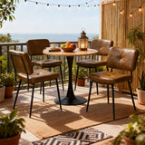 Ensemble de salle à manger de style scandinave composé d'une table ronde en chêne et de 4 chaises en suédine marron à assise rembourrée