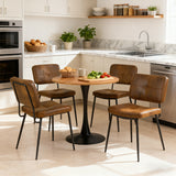 Ensemble de salle à manger de style scandinave composé d'une table ronde en chêne et de 4 chaises en suédine marron à assise rembourrée