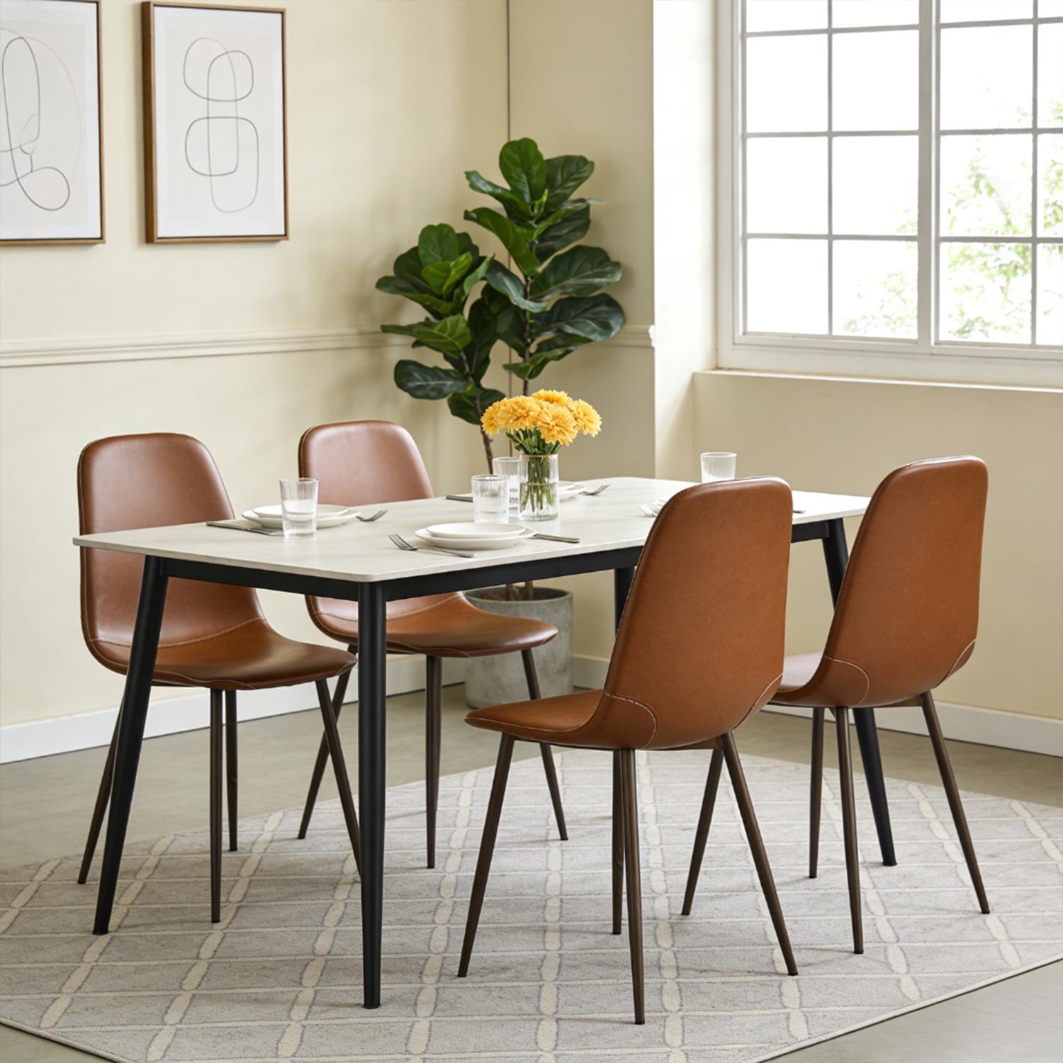 Set of 4 industrial dining chairs in suede - Charlton