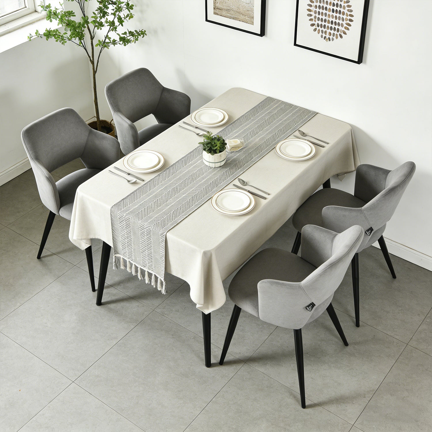 Lot de 4 chaises de salle à manger scandinaves avec accoudoirs en tissu résistant aux animaux et assise rembourrée, gris - AKANJI CC