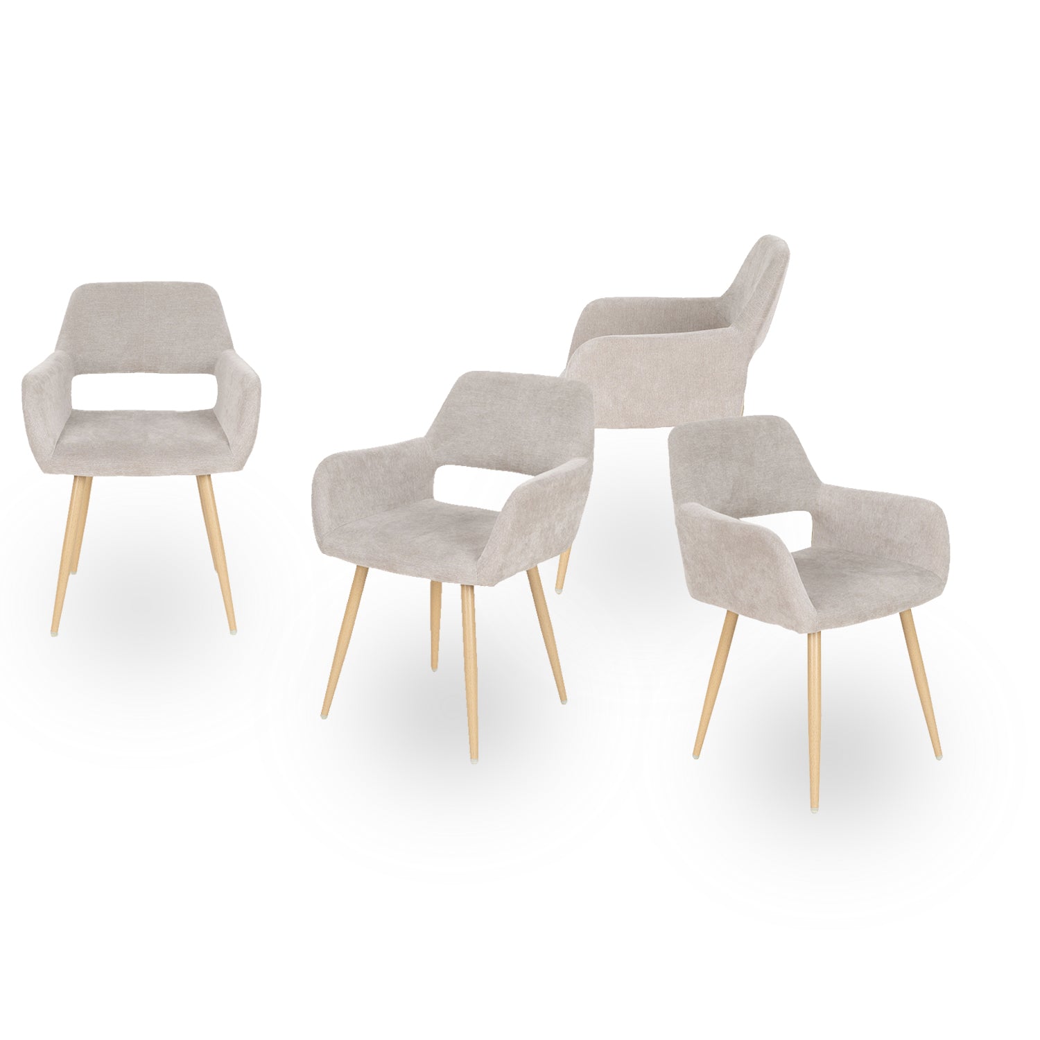 Lot de 4 fauteuils de salle à manger scandinaves avec accoudoirs en tissu beige - CROMWELL