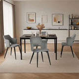 Ensemble table à manger extensible noire et 4 fauteuils en tissu gris de style scandinave