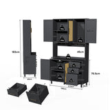 Buffet de cuisine 183 cm avec éclairage LED contrôlé par application, 2 ports USB, 2 prises, 3 tiroirs, étagères réglables et poignées dorées â€?idéal pour cuisine et salle à manger