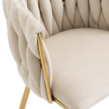 Lot de 2 Chaises en Velours Luxueuses Chaises à Dos Tressé avec Pieds Métal Doré pour Salon Chambre à Coucher Salle à Manger