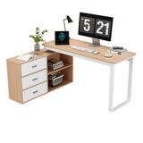 Bureau simple en bois naturel avec 3 tiroirs et 2 niches ouvertes, 147×100×75,3 cm