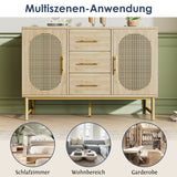 Oak caning buffet with 3 drawers, 2 doors, adjustable shelves and anti-breeching device-120 × 40 × 74 cm