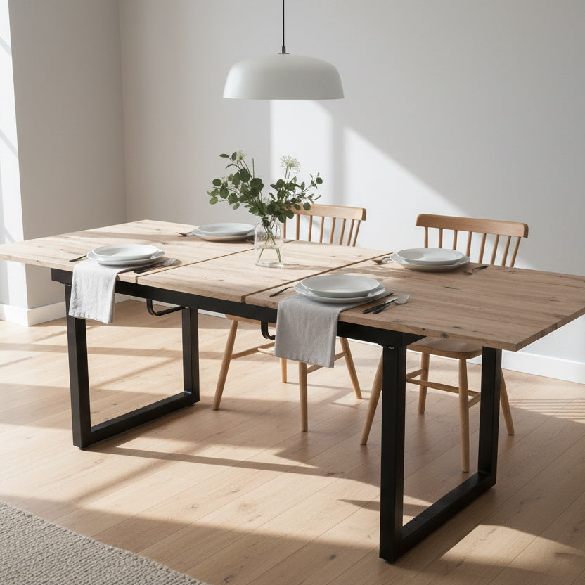 Retro dining table Extensible industrial style in wood - Whalen