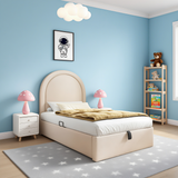 Children's bed 90 × 190 cm padded (without mattresses) PU beige with arched headboard