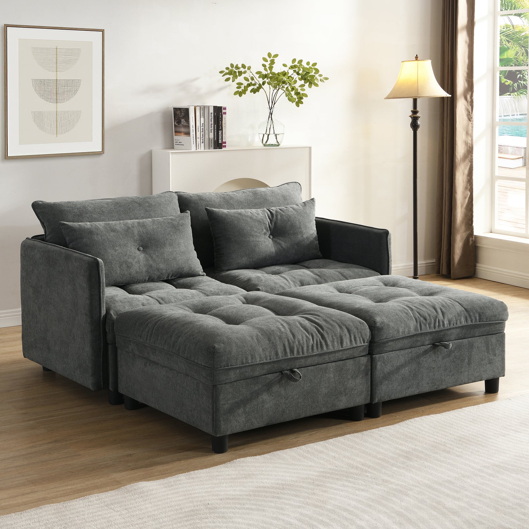 2-seater sofa in beige fabric Scandinavian style - AHBARM