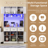 Buffet de cuisine multifonction 100x40x180 cm en MDF blanc avec LED télécommandées, prises électriques, ports USB, tiroirs et étagères réglables