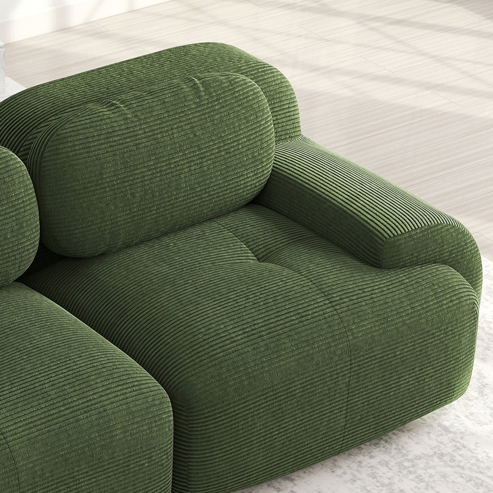 Ensemble de canapés avec accoudoirs incurvés et base antidérapante en tissu velours côtelé doux pour le salon, vert, siège 2 + tabouret 2