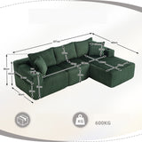 Ensemble canapé avec coussins, poches latérales et porte-gobelets en velours côtelé doux pour salon, vert