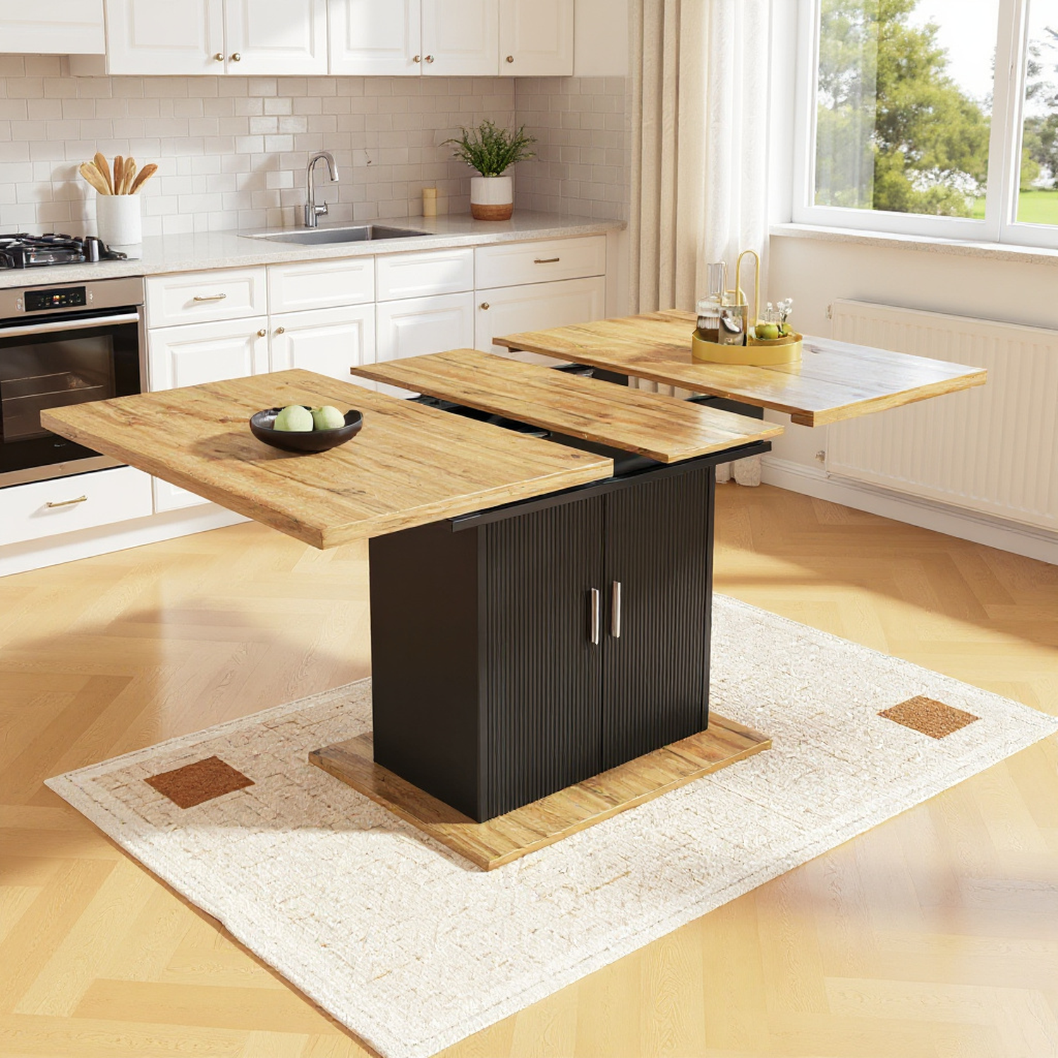 Extensible dining table 140/180x80x75 cm with MDF tray white marble effect and black metal feet