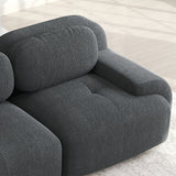 2-seater sofa bed in dark gray fabric with side pockets, modern convertible sofa