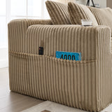 Ensemble canapé avec coussins, poches latérales et porte-gobelets en velours côtelé doux pour salon, marron