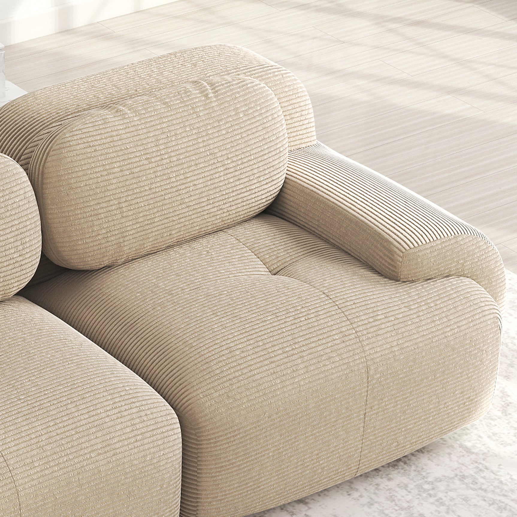 Ensemble de canapés avec accoudoirs incurvés et base antidérapante en tissu velours côtelé doux pour le salon, beige,siège 3