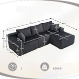 Ensemble canapé avec coussins, poches latérales et porte-gobelets en velours côtelé doux pour salon, gris