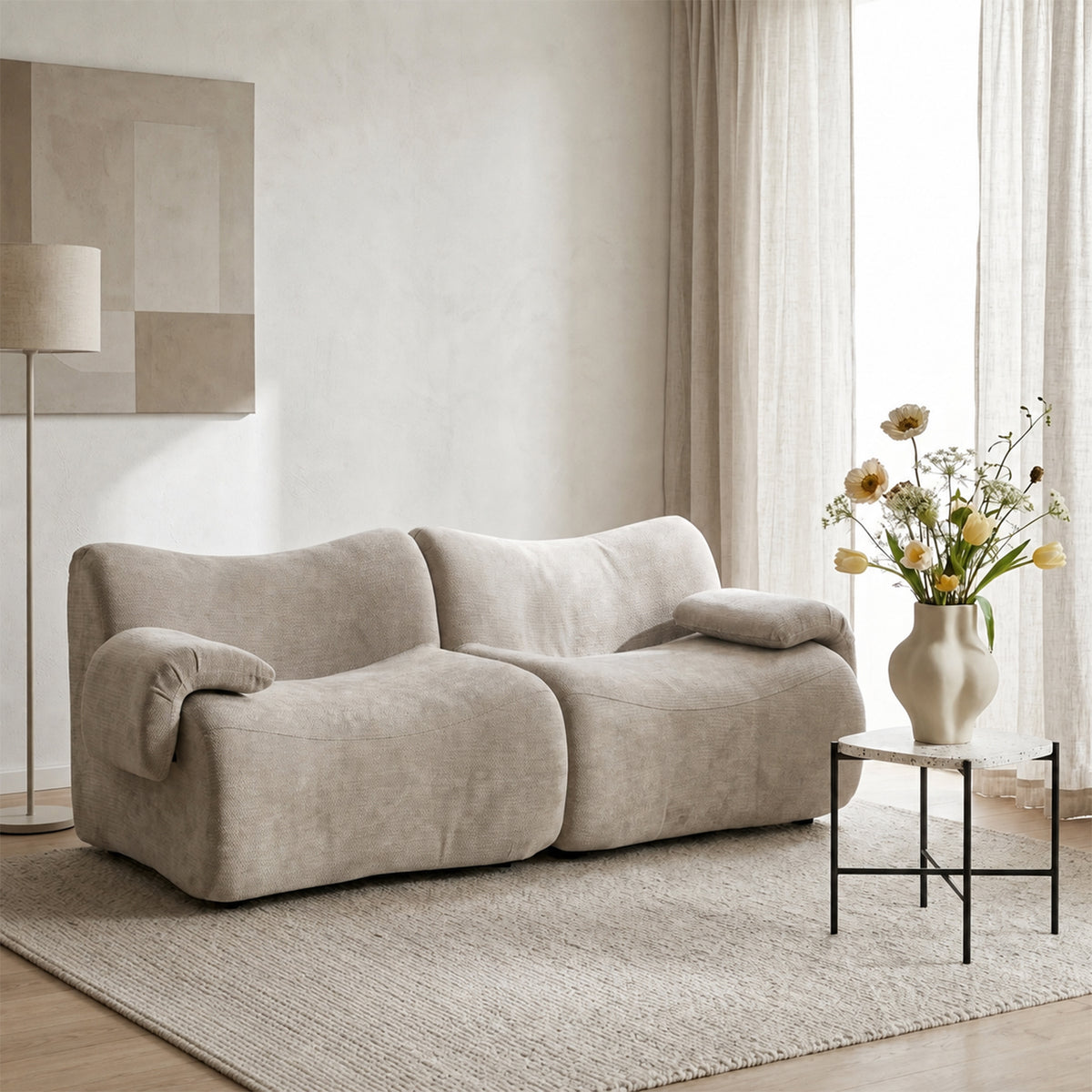 2-Sitzer-Schlafsofa aus dunkelgrauem Stoff mit Seitentaschen, modernes Schlafsofa