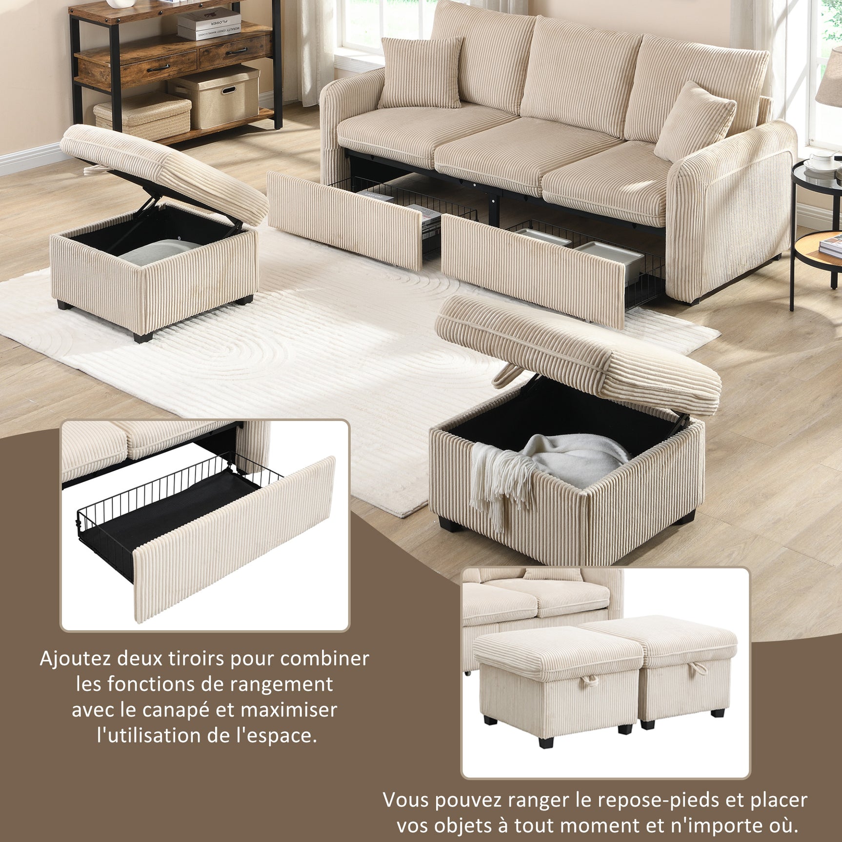 2-seater sofa in beige fabric Scandinavian style - AHBARM