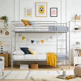 Lit superposé 2 places et 2 étages en métal argenté avec échelle 90x190cm (matelas non inclus) - TWIN