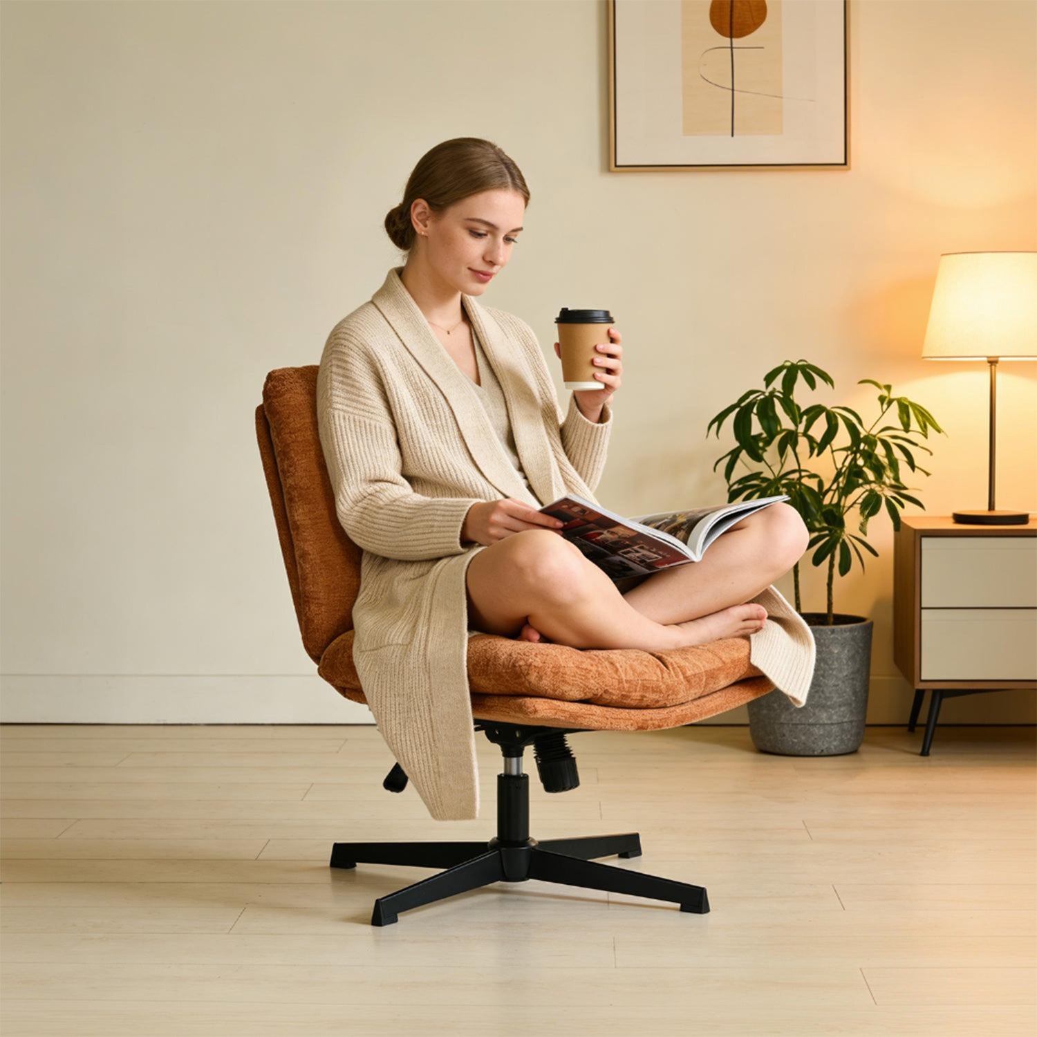 Fauteuil de relaxation réglable et pivotant avec accoudoirs et assise épaisse en chenille rouge - CONFOD