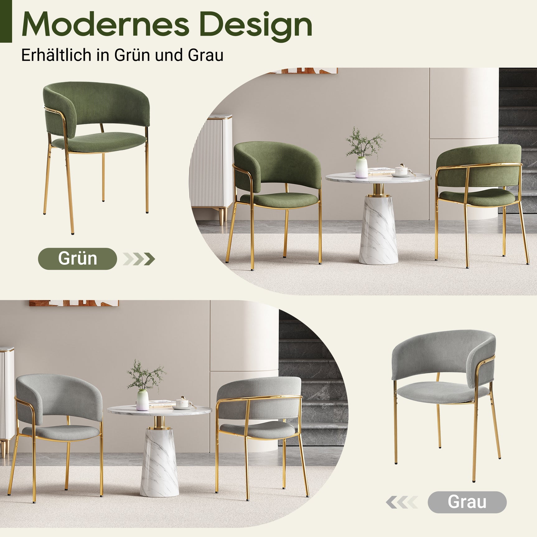 Set of 2 modern gray chopped fabric chairs with tilted wood and metal feet, ergonomic backrest and adjustable feet