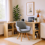 Multifunctional desk 140x104x75 cm in MDF wood with 6 storage compartments, thick tray, shelf and perforated metallic panel