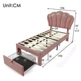 Lit enfant rembourré 90×190 cm avec LED et tiroir, velours rose (sans matelas)