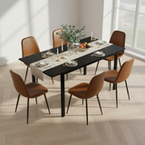 Round Table Table Table Table Timber Ø80 cm with 4 black velvet chairs, modern and comfortable style