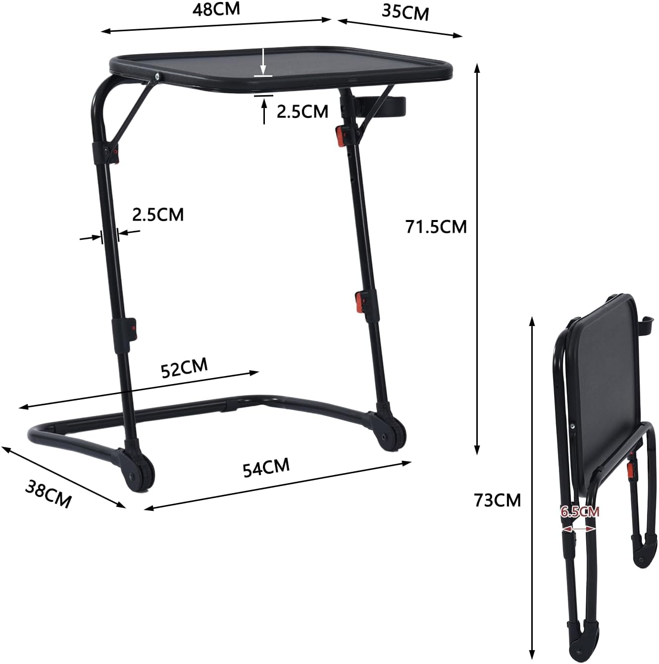 Table d’appoint pliable pour ordinateur portable, bout de canapé réglable en hauteur avec plateau inclinable et porte-gobelet - BASELINE