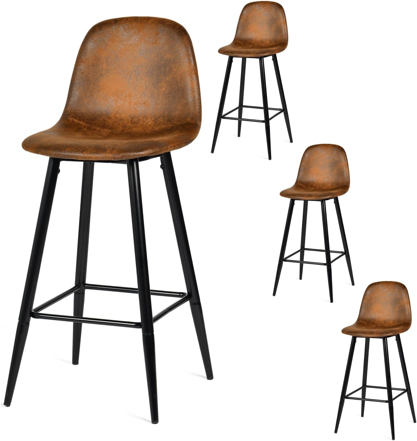 Lot de 4 tabourets de bar industriels avec dossier en suédine - CHARLTON BAR