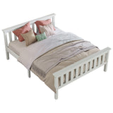 Lit double 140x200 cm en bois massif de pin blanc avec sommier à lattes â€?Design robuste et élégant pour adultes et enfants (sans matelas)
