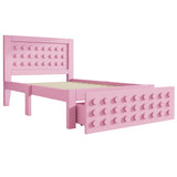 Pink child bed 90x200 cm with storage drawer and creative design in blocks, solid wood frame