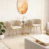 Lot de 2 Chaises en Velours Luxueuses Chaises à Dos Tressé avec Pieds Métal Doré pour Salon Chambre à Coucher Salle à Manger