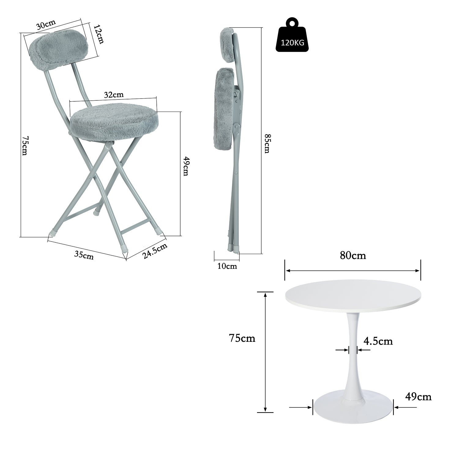Round Table Table Table Table Timber Ø80 cm with 4 black velvet chairs, modern and comfortable style