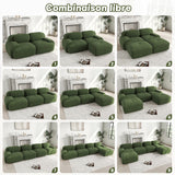 Ensemble de canapés avec accoudoirs incurvés et base antidérapante en tissu velours côtelé doux pour le salon, vert, siège 2 + tabouret 2