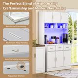 Buffet de cuisine multifonction 100x40x180 cm en MDF blanc avec LED télécommandées, prises électriques, ports USB, tiroirs et étagères réglables