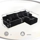 Ensemble canapé avec coussins, poches latérales et porte-gobelets en velours côtelé doux pour salon, noir